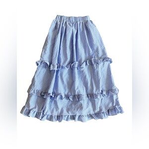 Handmade Blue and White Gingham Ruffled Skirt Elastic Waist Size Medium